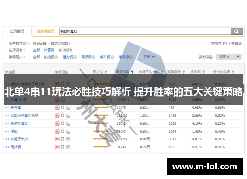 北单4串11玩法必胜技巧解析 提升胜率的五大关键策略